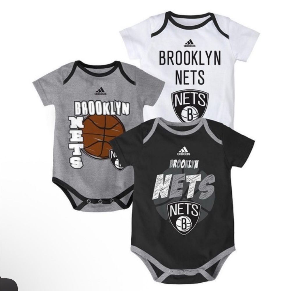 Adidas Brooklyn Nets Infant Bodysuit Trio - Black, Gray, White